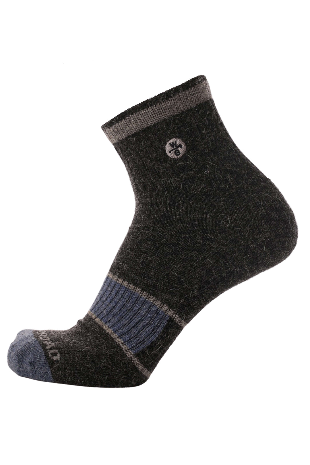 Nada Llama Quarter Socks - Alpaca Socks - Midnight Grey with Blue - Woodroad Gear Co.